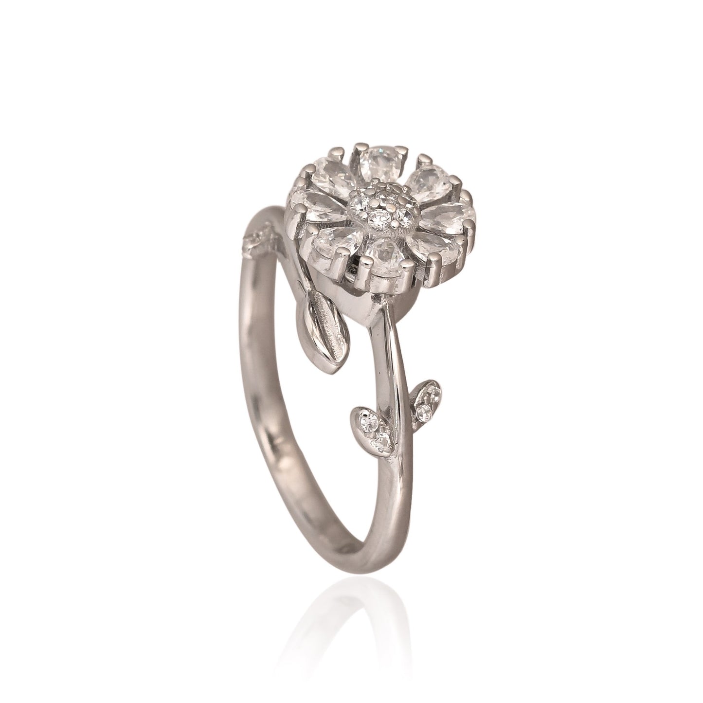 925 Silver Floral Zircon Ring