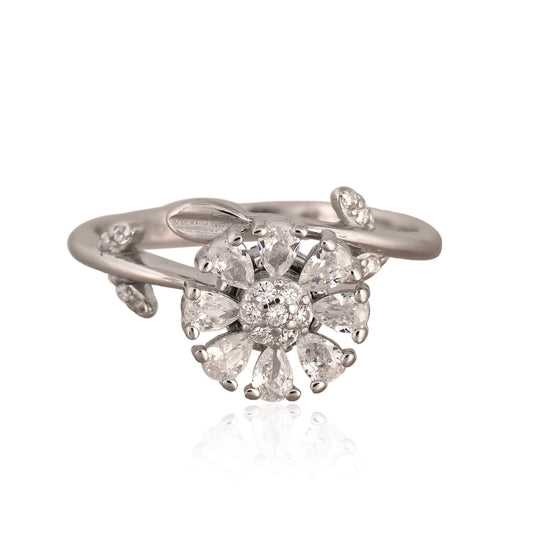 925 Silver Floral Zircon Ring