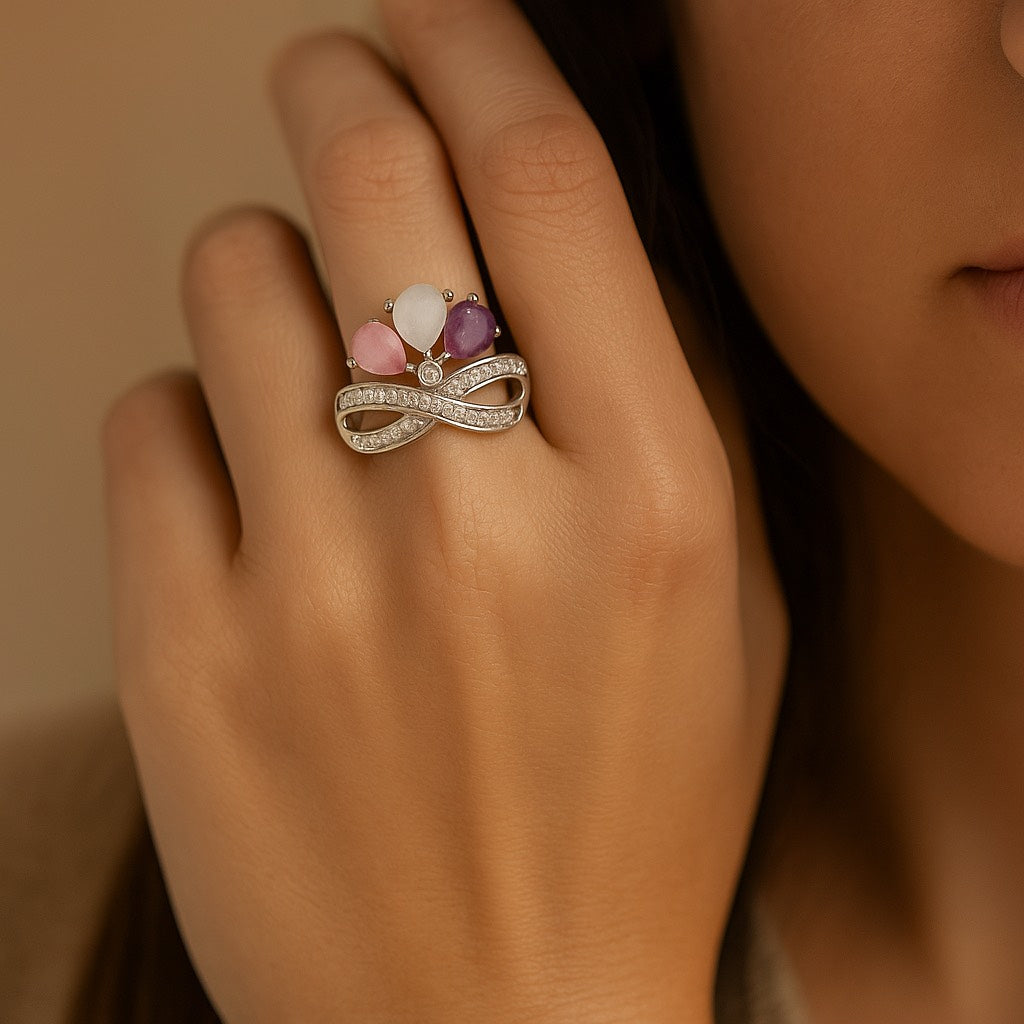925 Silver Multicolor Gemstone Ring