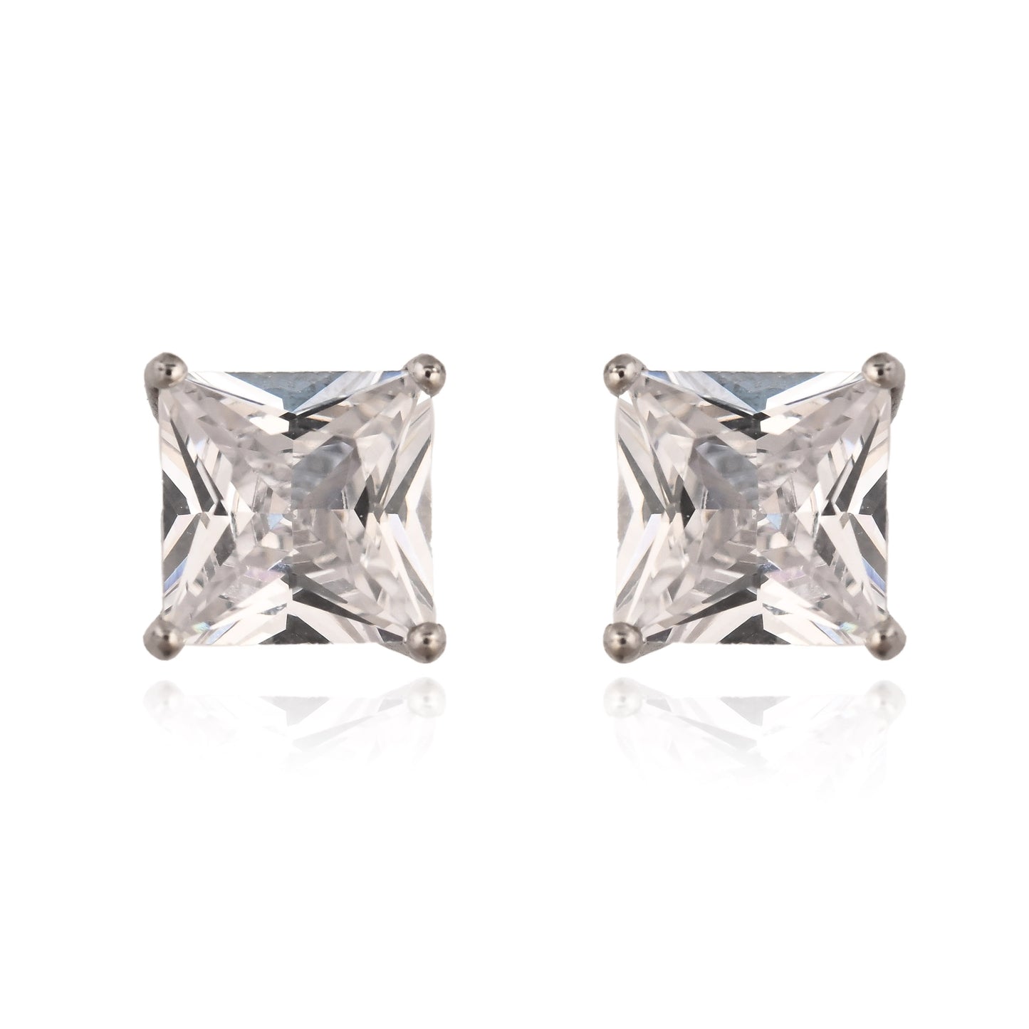 Princess-Cut Zircon Silver Stud Earrings