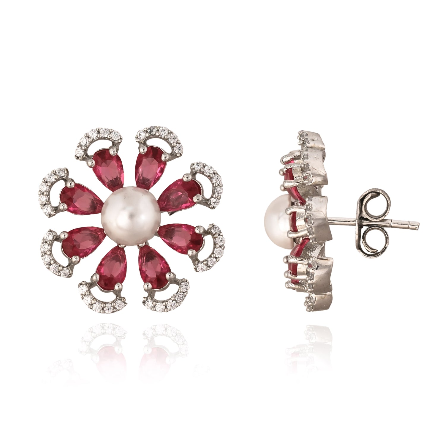 925 Silver Pearl & Amethyst Floral Earrings