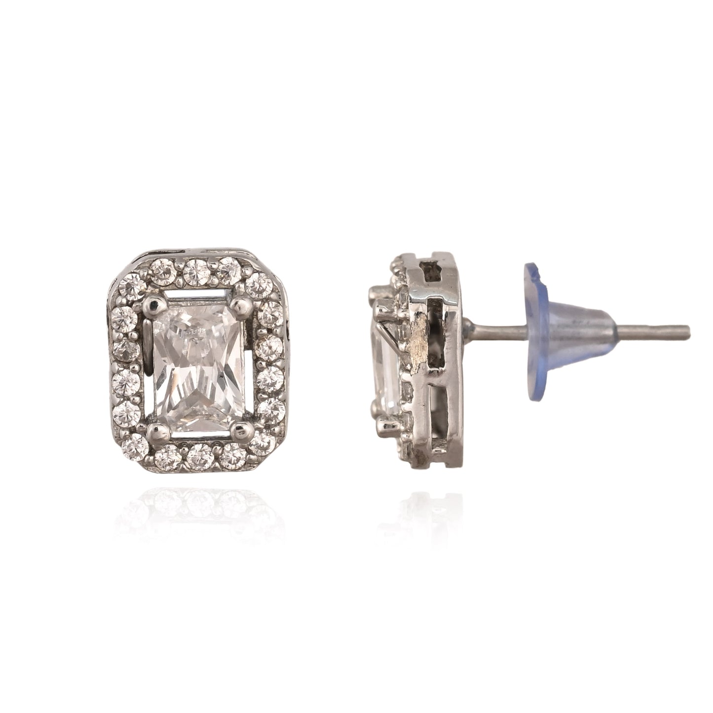 Elegant Halo Silver Stud Earrings