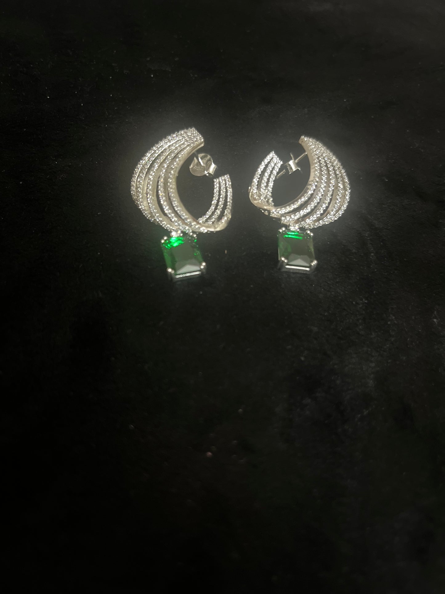 925 Sterling Silver Emerald Green Drop Earrings | Luxury Statement Silver Jewellery by Rasvi Jewels