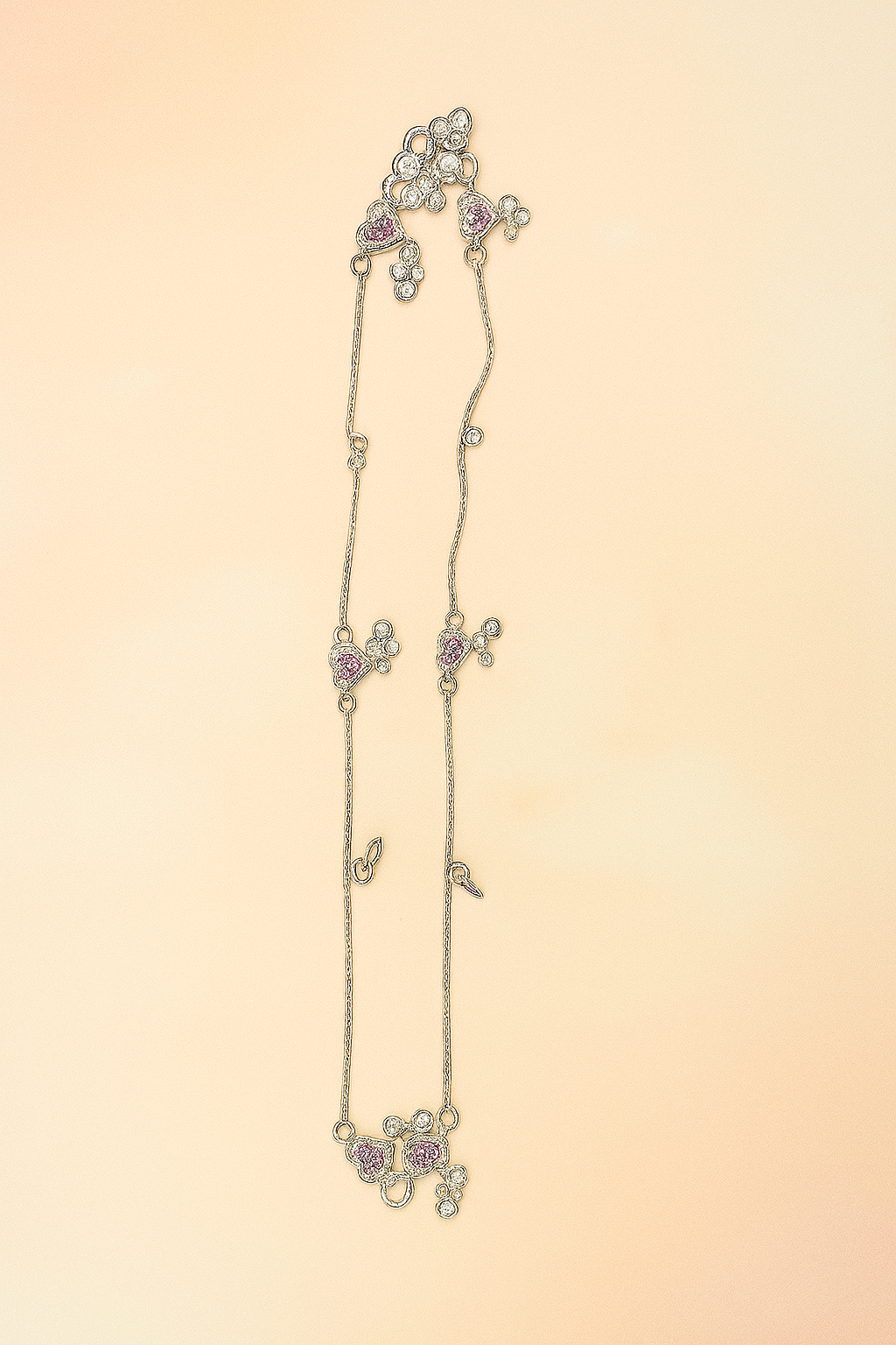 Elegant One-of-a-Kind Silver Payal with Pink Heart Stones