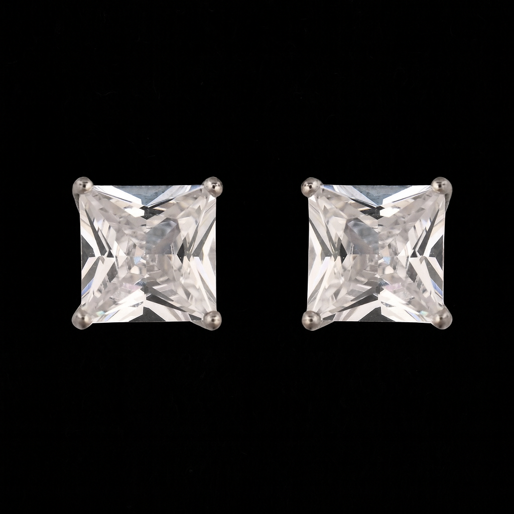Princess-Cut Zircon Silver Stud Earrings