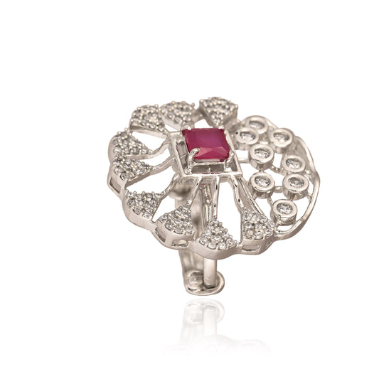 925 Silver Ruby Colored Stone & CZ Designer Ring