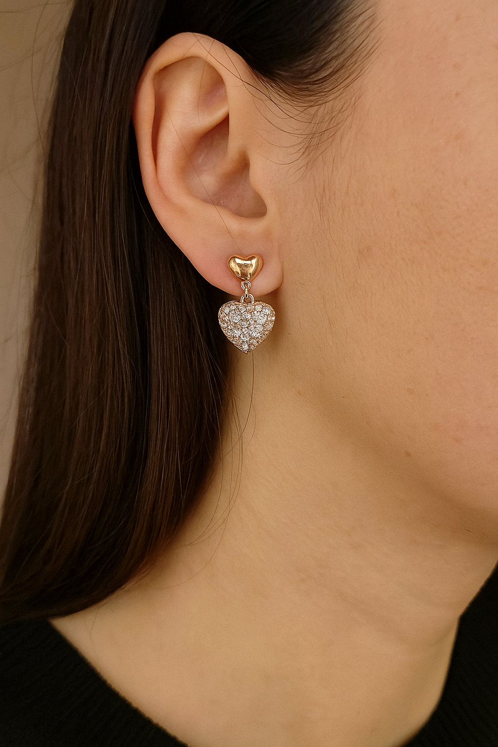 One of a Kind 925 Silver Rose Gold Heart Earrings | Single Exclusive Piece