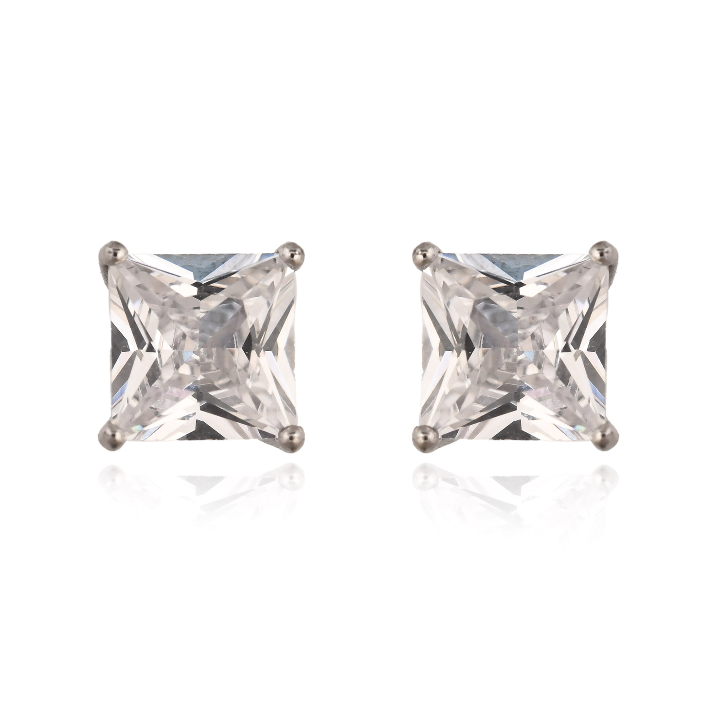 Princess-Cut Zircon Silver Stud Earrings