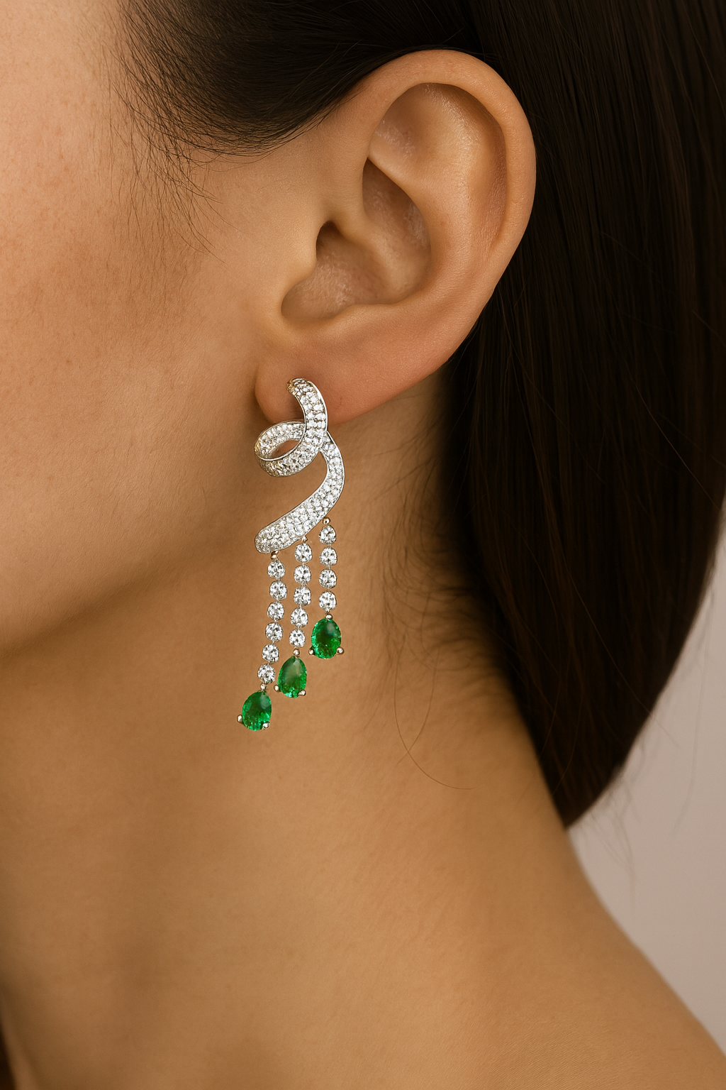 925 Sterling Silver Green Stone Luxury Drop Earrings | Rasvi Jewels