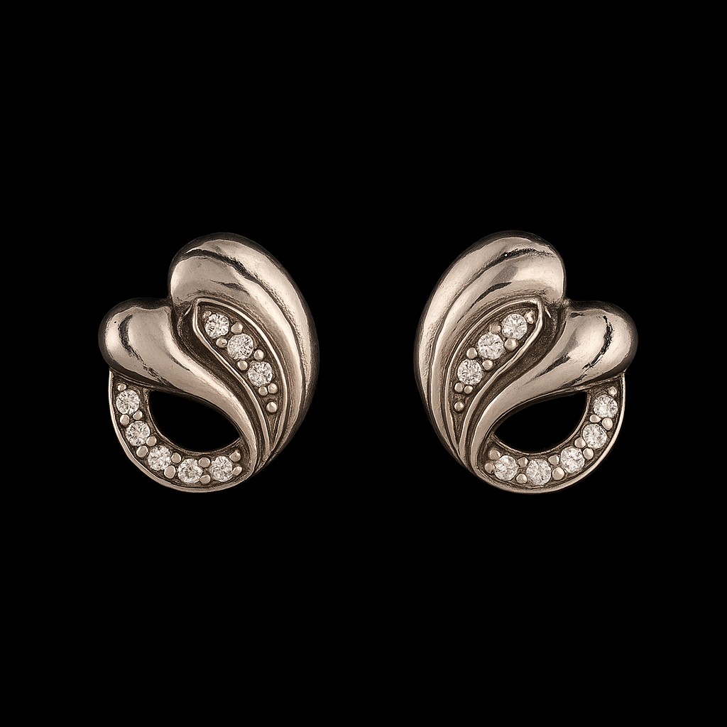 Heart-Shaped Silver Zircon Stud Earrings