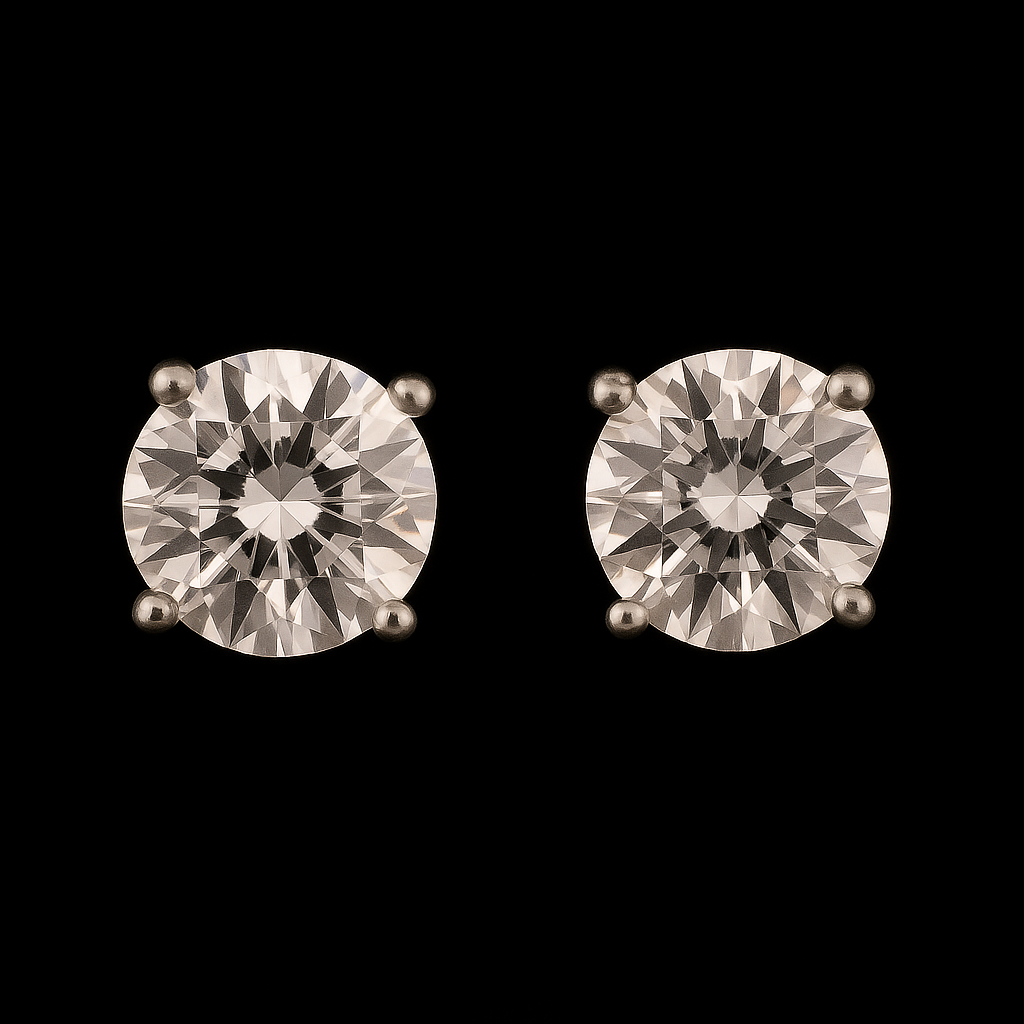 Round-Cut Silver Zircon Stud Earrings