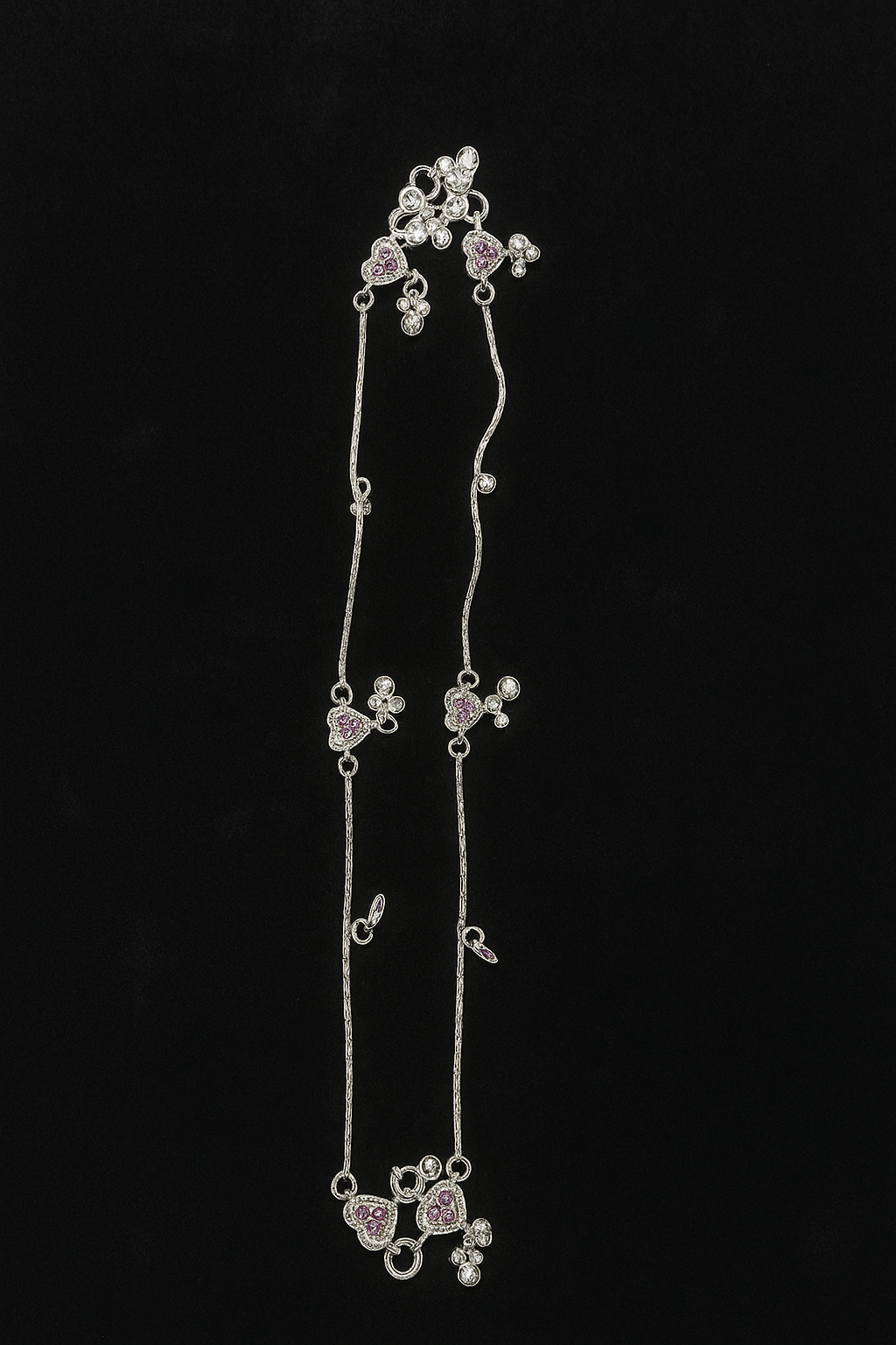 Elegant One-of-a-Kind Silver Payal with Pink Heart Stones