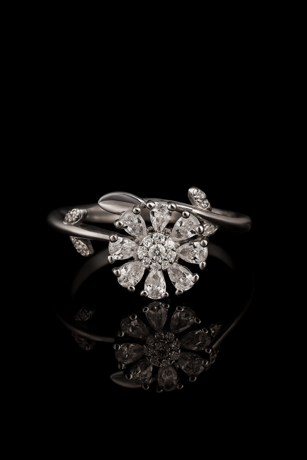 925 Silver Floral Zircon Ring