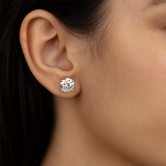 Round-Cut Silver Zircon Stud Earrings