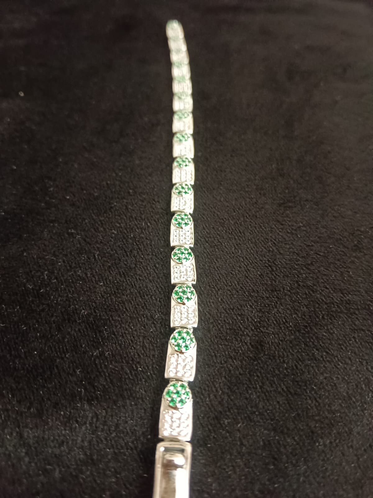 Elegant Silver Bracelet with Green & White Stones – Classy Minimal Design