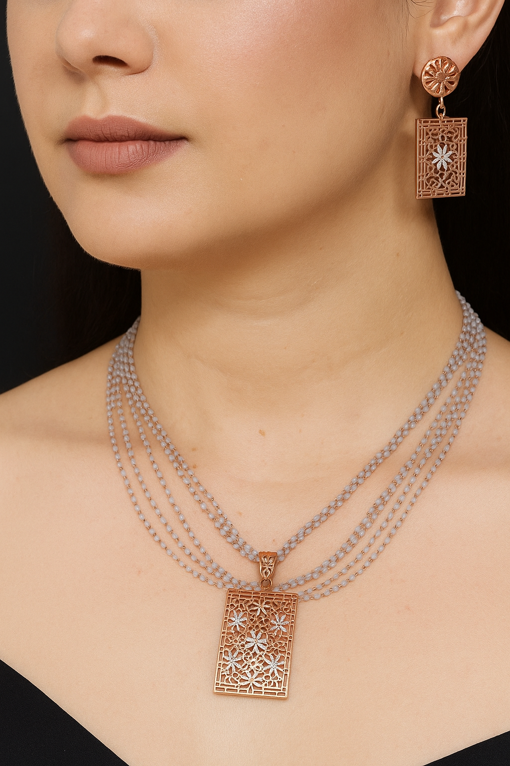 One-of-a-Kind Silver Necklace Set with Dori and Matching Earrings – Rasvi Jewels Exclusive