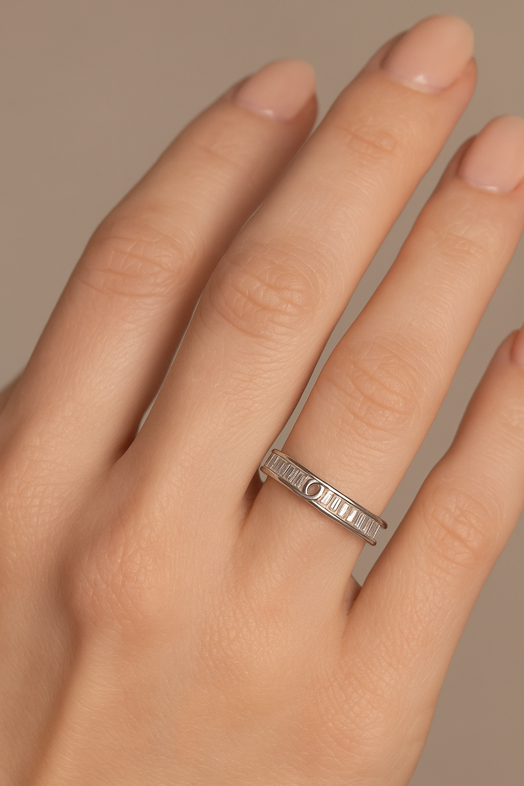 Elegant Silver Baguette Adjustable Ring