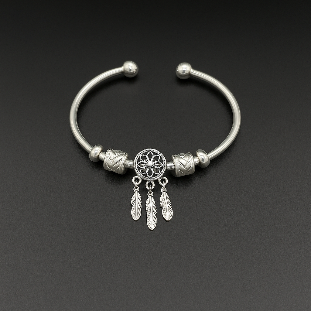 999 Silver Dreamcatcher Feather Charm Bracelet – Rasvi Jewels