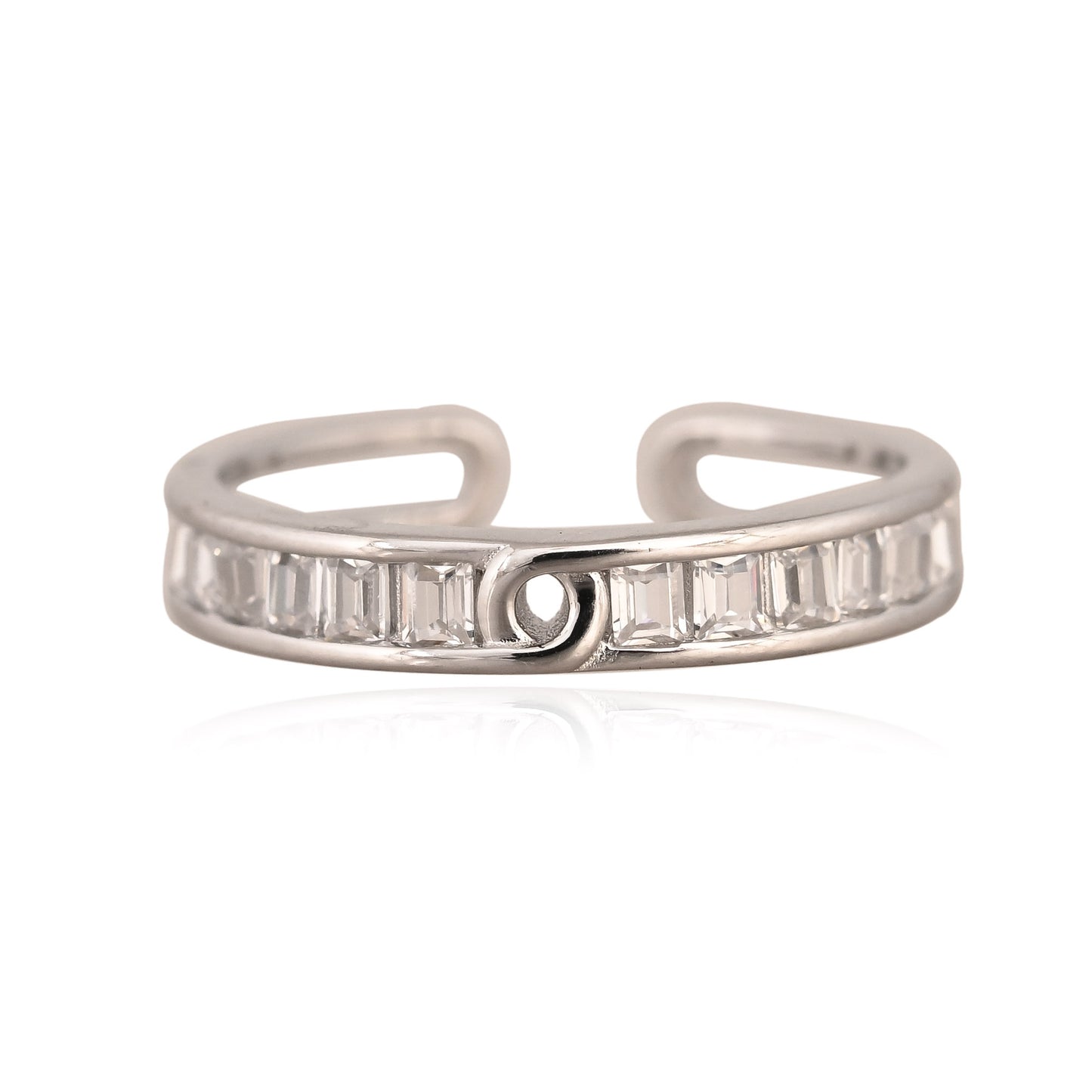 Elegant Silver Baguette Adjustable Ring