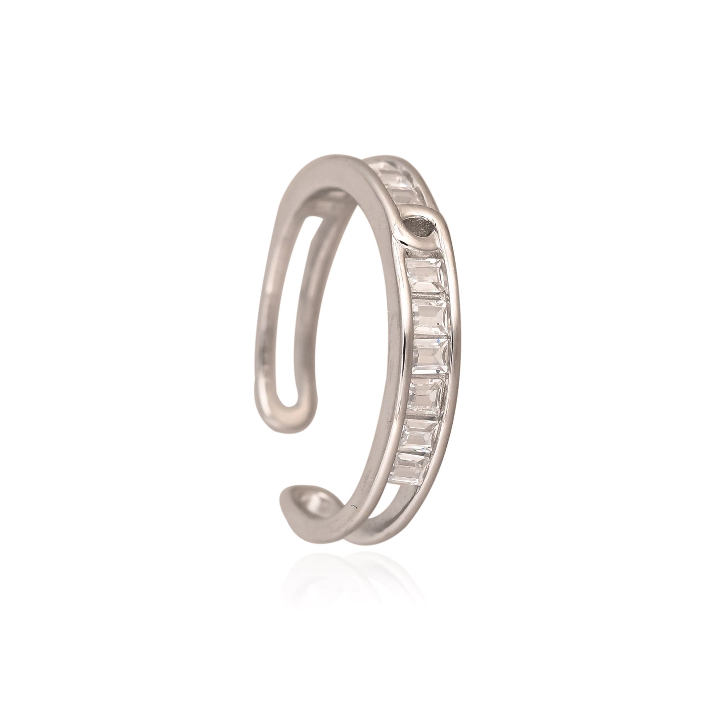 Elegant Silver Baguette Adjustable Ring