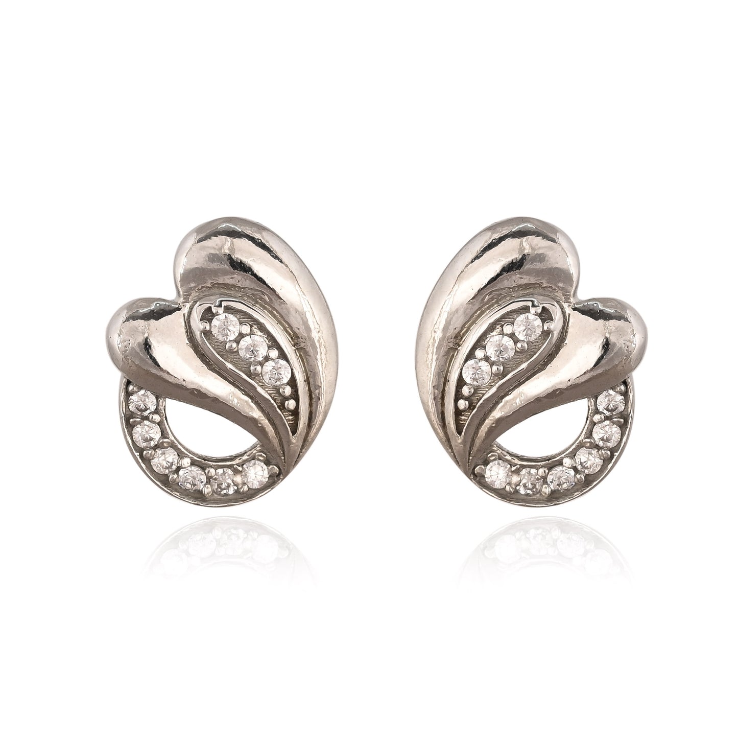 Heart-Shaped Silver Zircon Stud Earrings