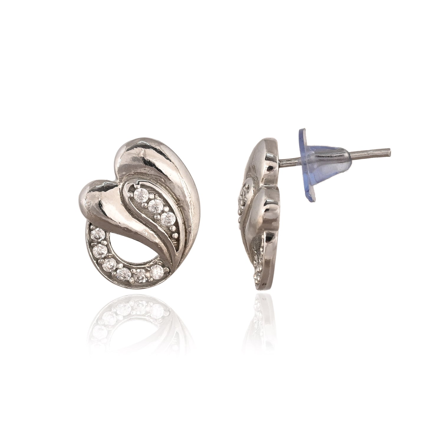 Heart-Shaped Silver Zircon Stud Earrings