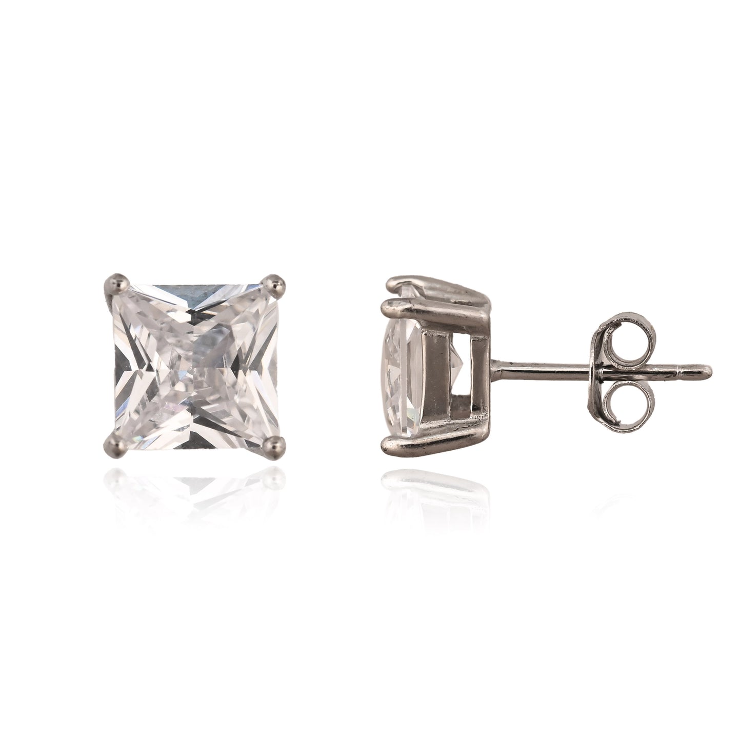 Princess-Cut Zircon Silver Stud Earrings