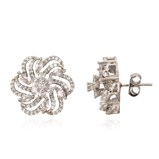 925 Silver Floral Zircon Stud Earrings | Sparkling Statement Earrings