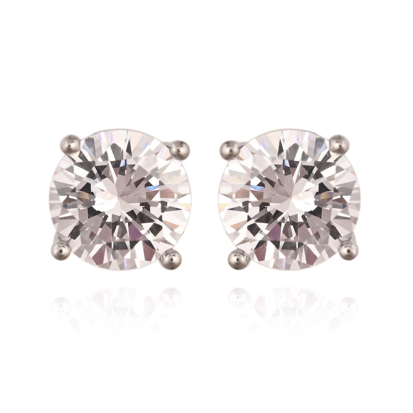 Round-Cut Silver Zircon Stud Earrings