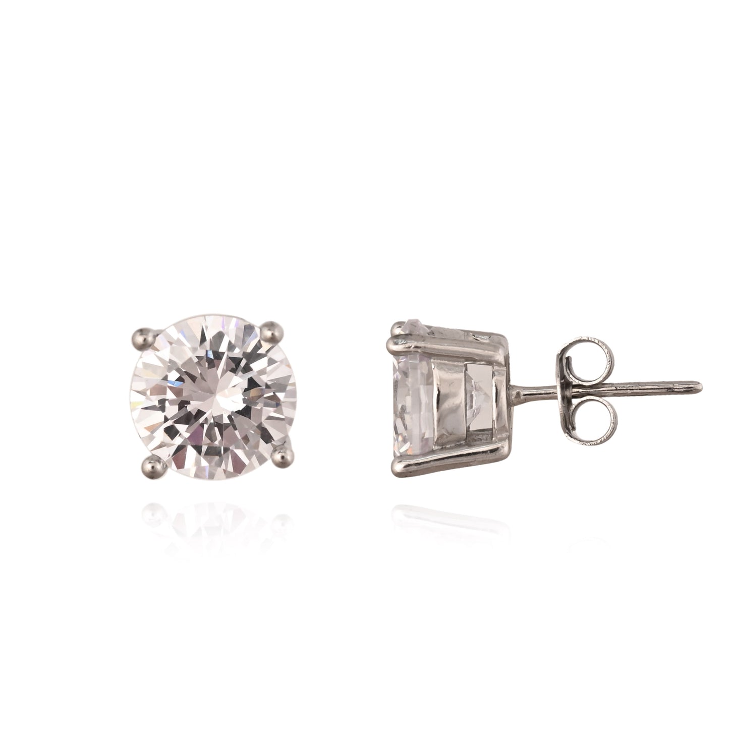Round-Cut Silver Zircon Stud Earrings