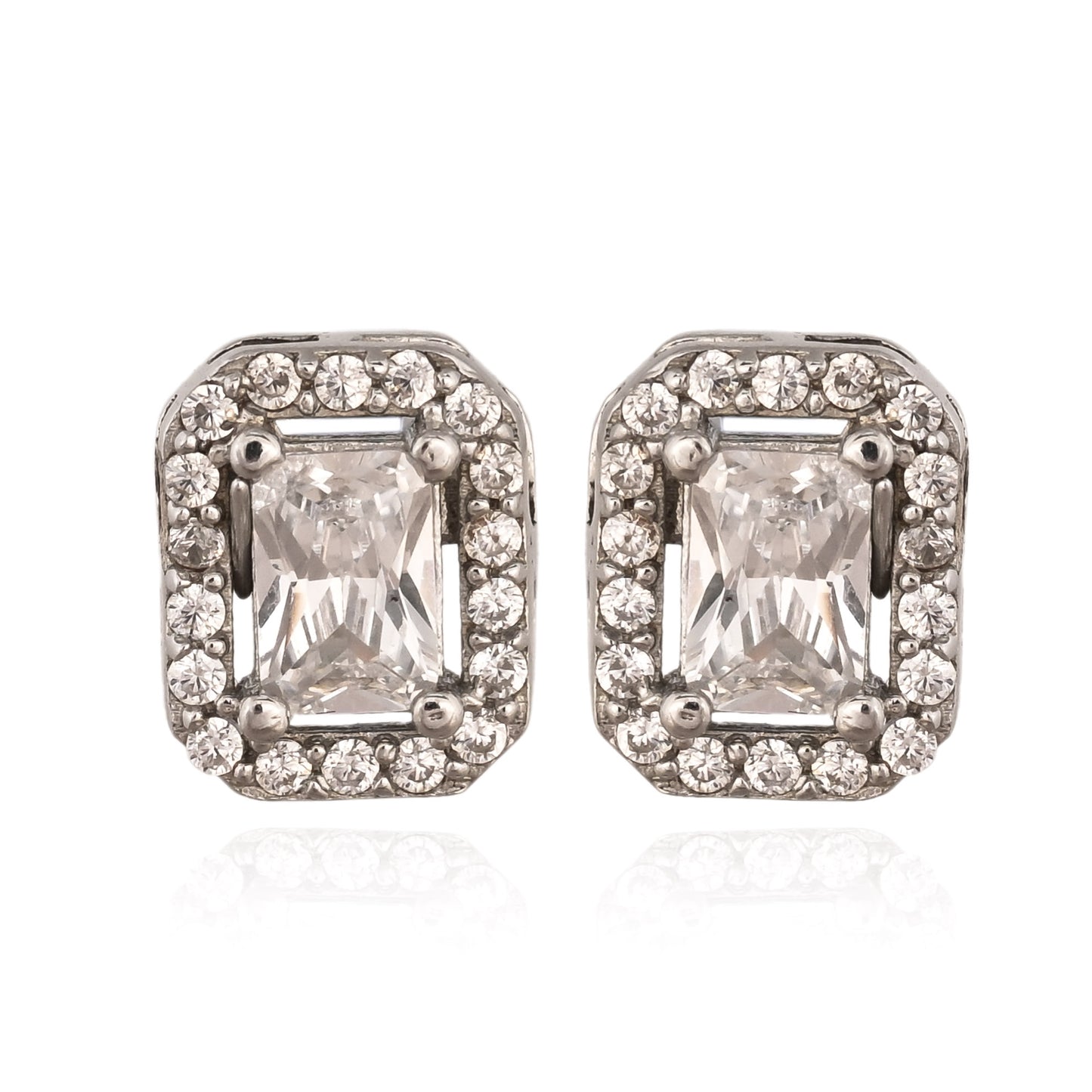 Elegant Halo Silver Stud Earrings