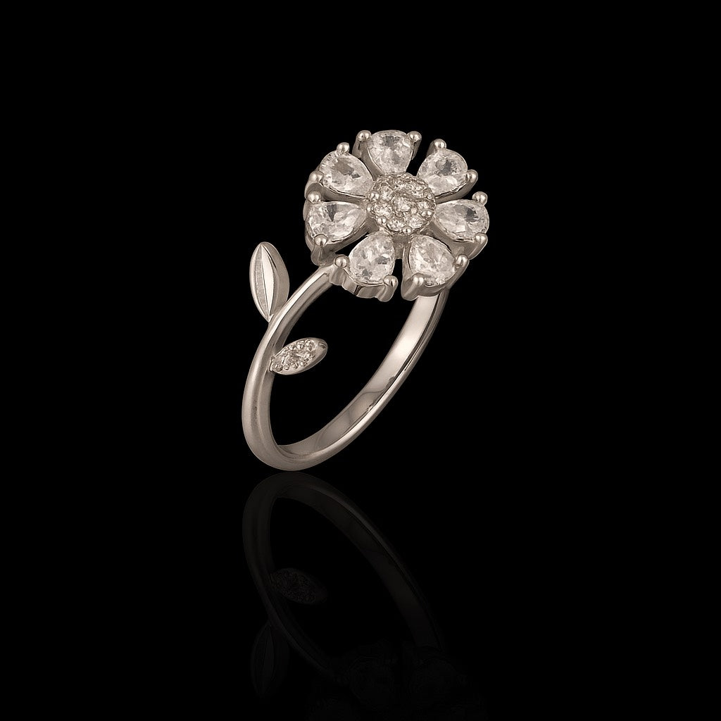 925 Silver Floral Zircon Ring