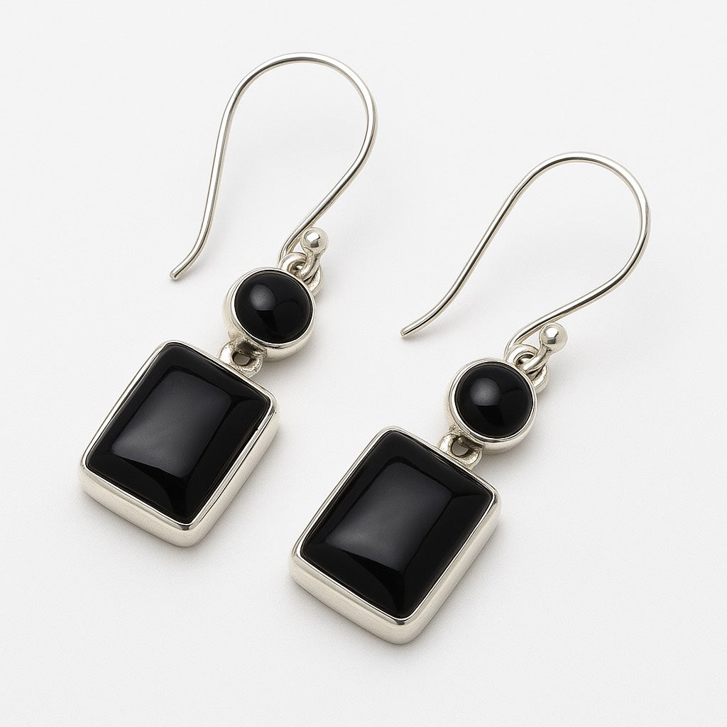925 Sterling Silver Dangle Earrings with Black Onyx | Elegant Drop Earrings