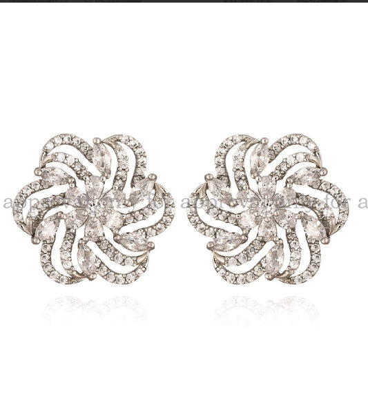 925 Silver Floral Zircon Stud Earrings | Sparkling Statement Earrings