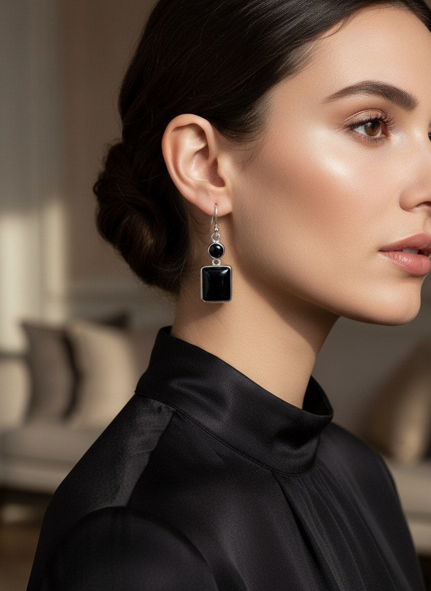 925 Sterling Silver Dangle Earrings with Black Onyx | Elegant Drop Earrings