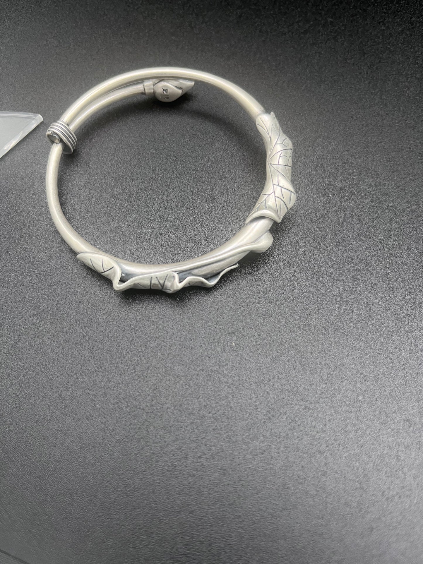 Handcrafted Silver Leaf Motif Bangle | Elegant Adjustable Design