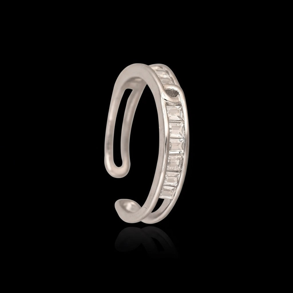Elegant Silver Baguette Adjustable Ring