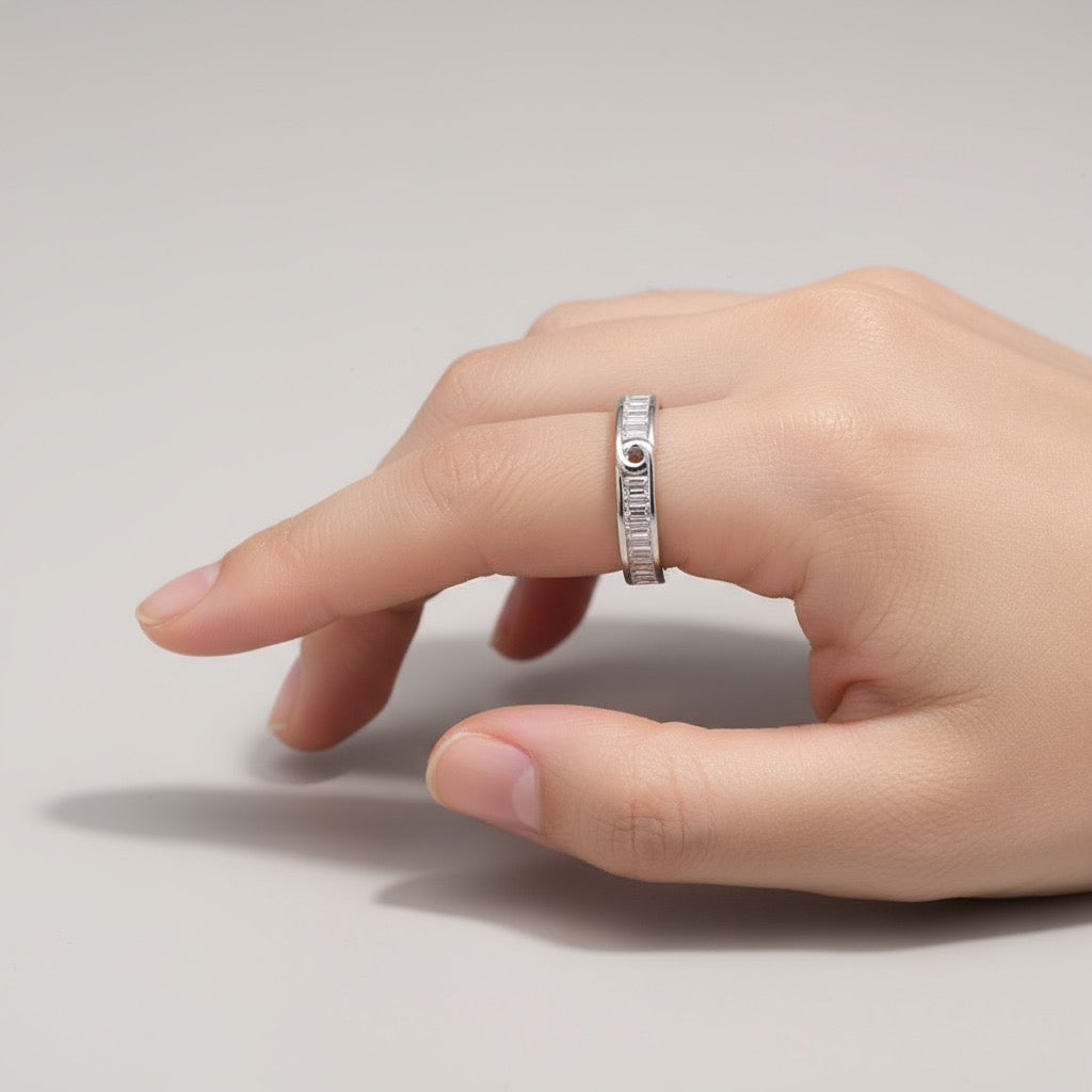 Elegant Silver Baguette Adjustable Ring