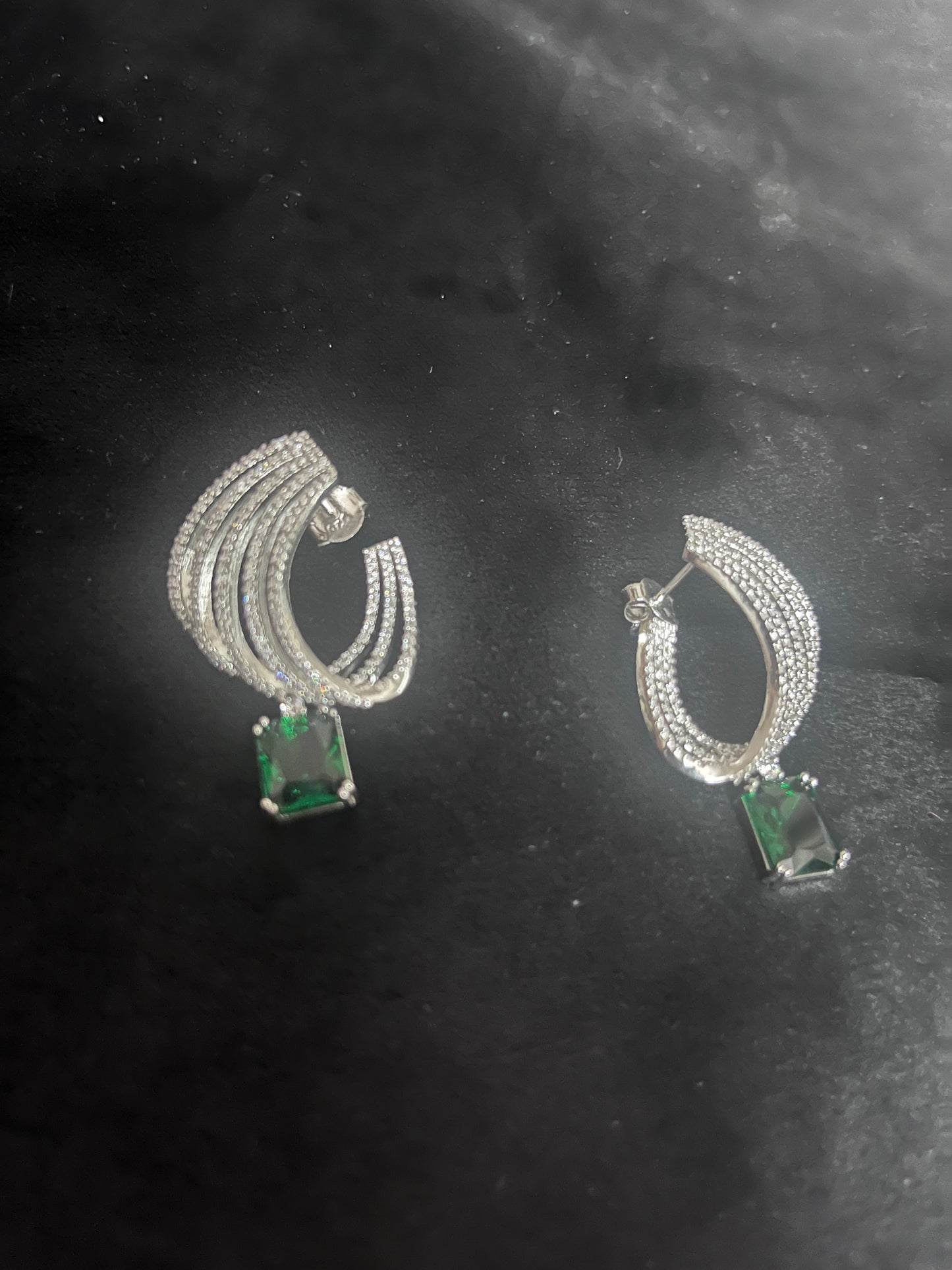 925 Sterling Silver Emerald Green Drop Earrings | Luxury Statement Silver Jewellery by Rasvi Jewels