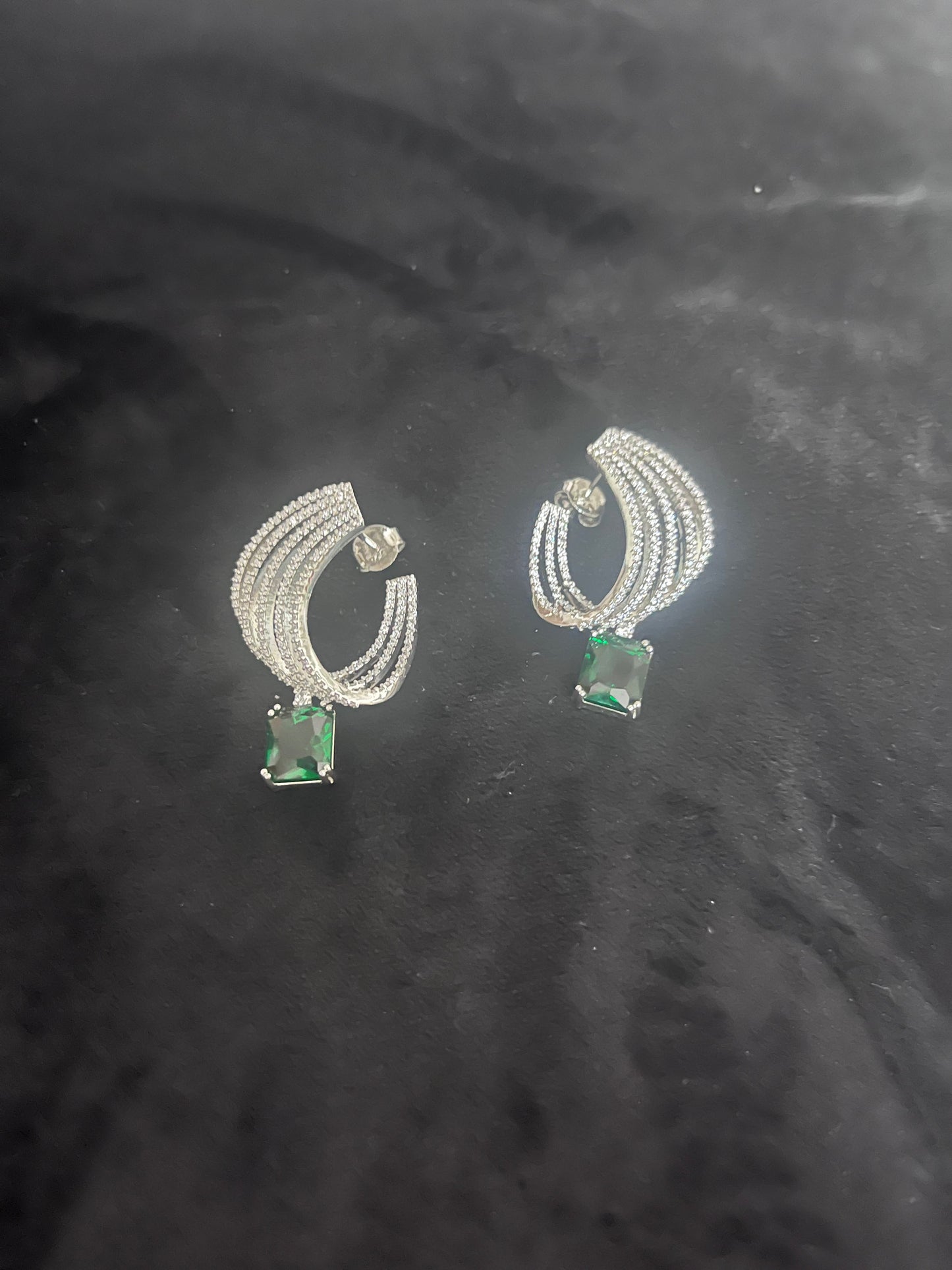 925 Sterling Silver Emerald Green Drop Earrings | Luxury Statement Silver Jewellery by Rasvi Jewels