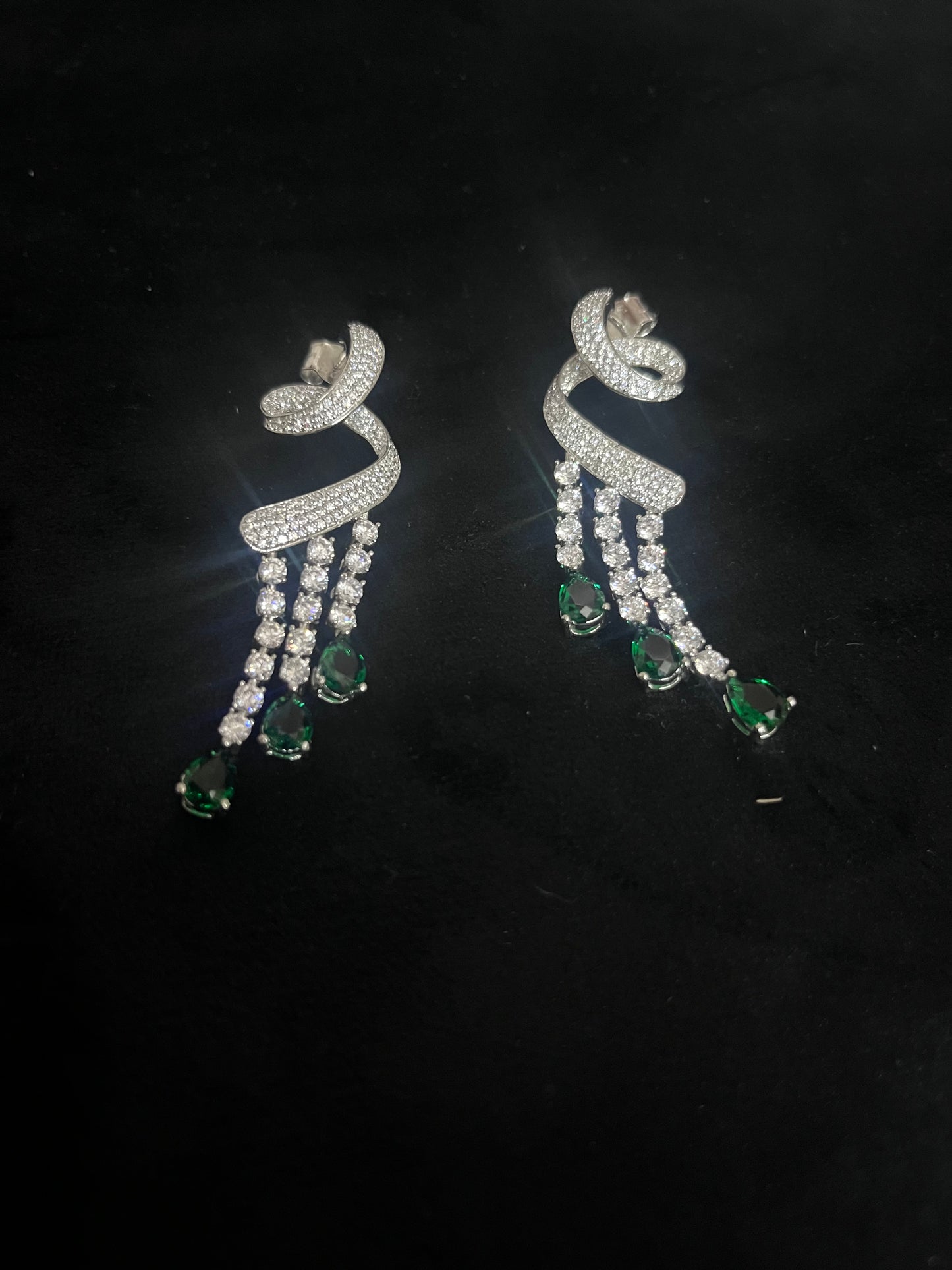 925 Sterling Silver Green Stone Luxury Drop Earrings | Rasvi Jewels