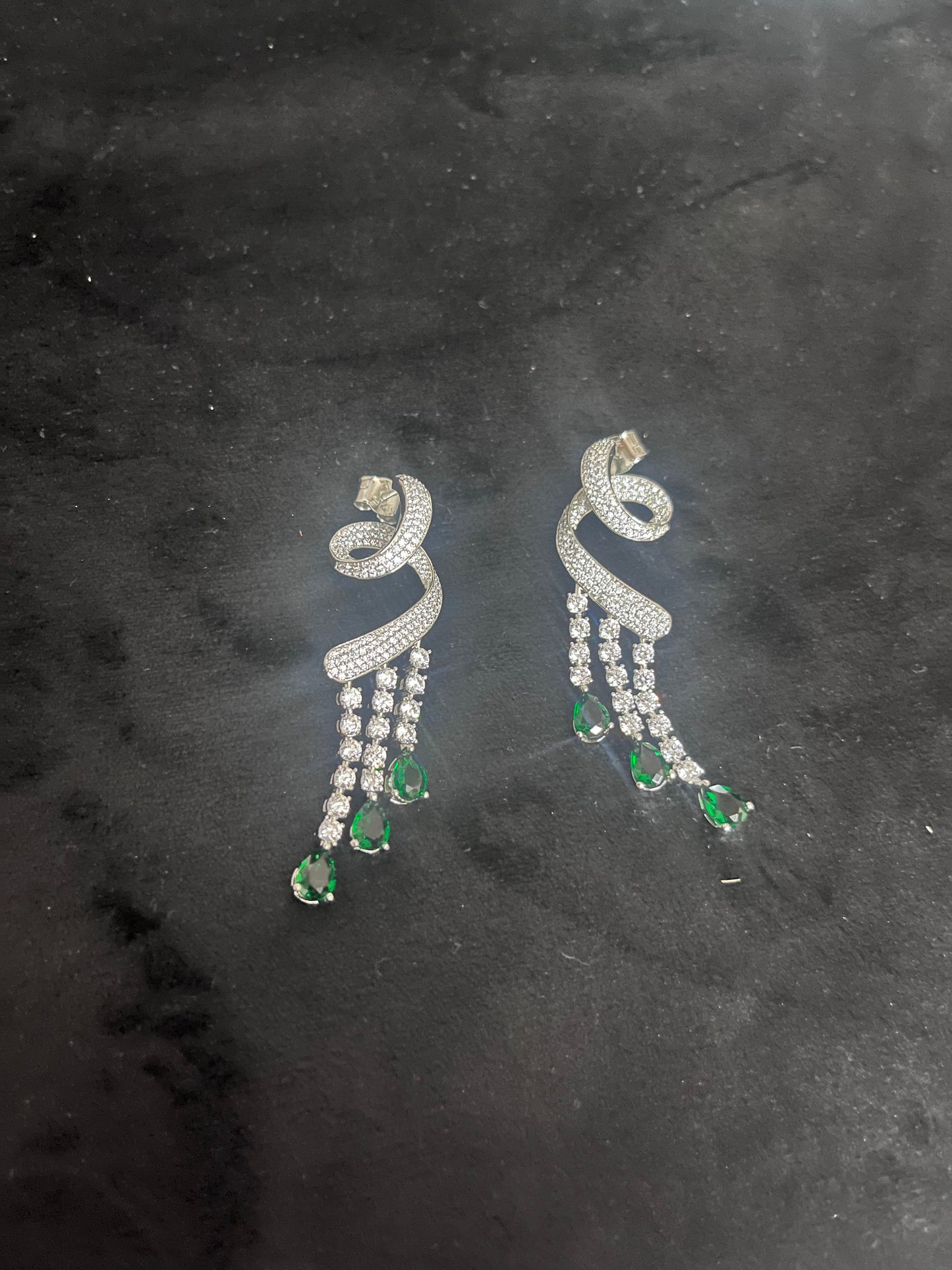 925 Sterling Silver Green Stone Luxury Drop Earrings | Rasvi Jewels