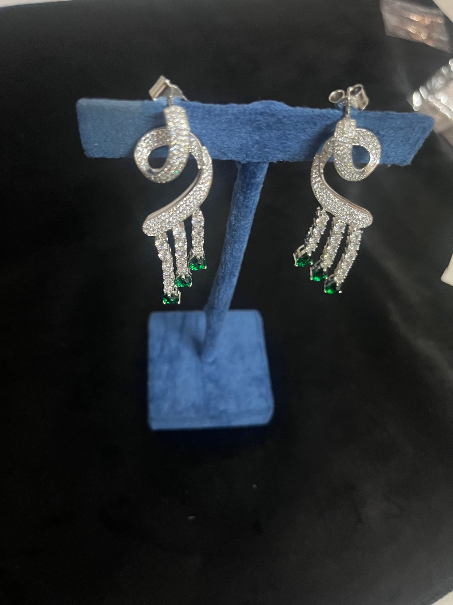 925 Sterling Silver Green Stone Luxury Drop Earrings | Rasvi Jewels