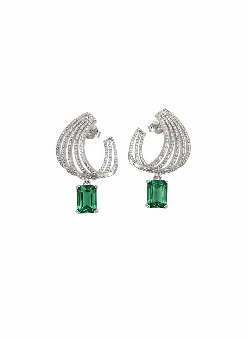 925 Sterling Silver Emerald Green Drop Earrings | Luxury Statement Silver Jewellery by Rasvi Jewels