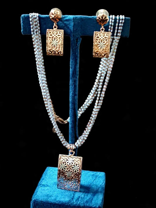 One-of-a-Kind Silver Necklace Set with Dori and Matching Earrings – Rasvi Jewels Exclusive
