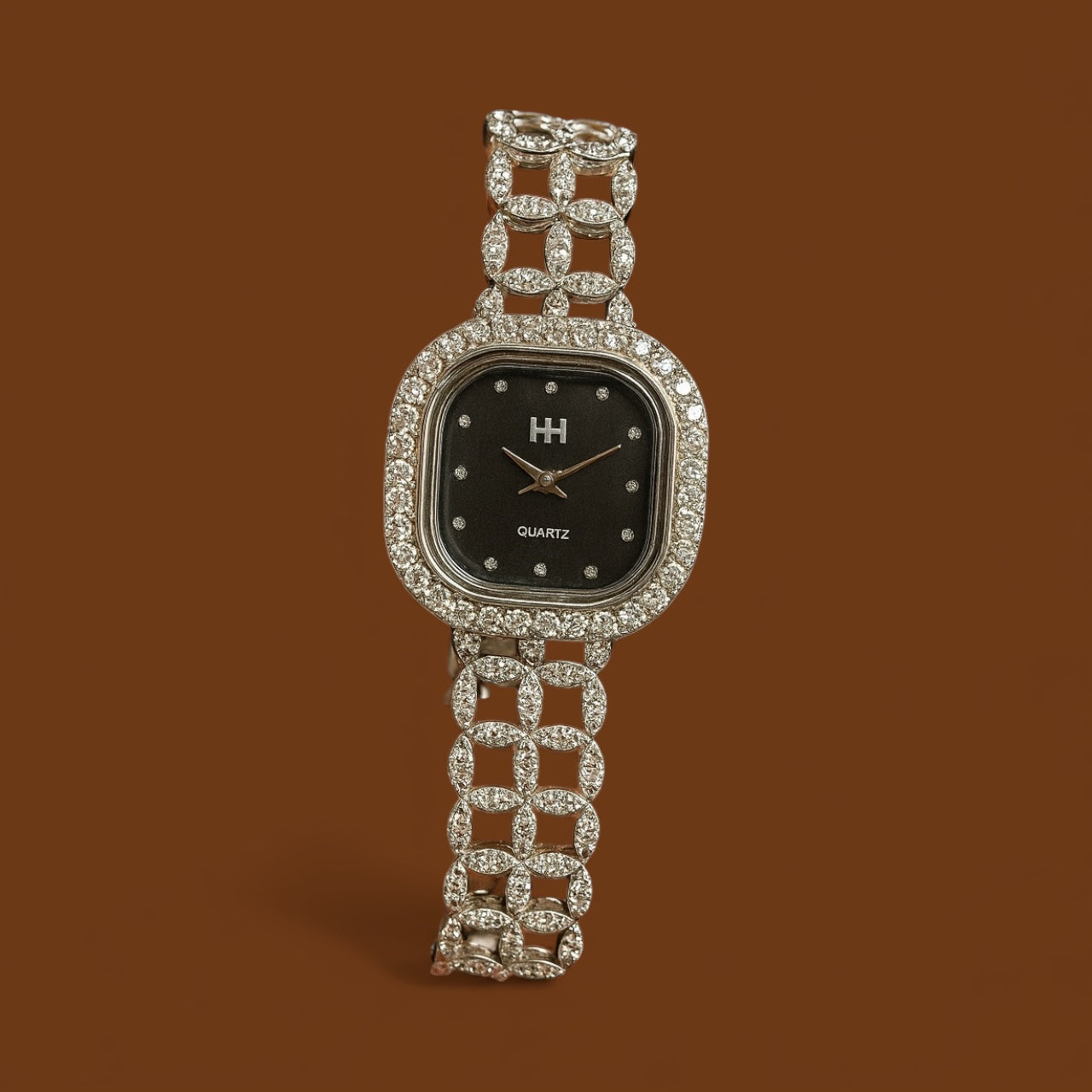 Elegant Silver Ladies Watch | Black Dial | Premium Chain-Link Design