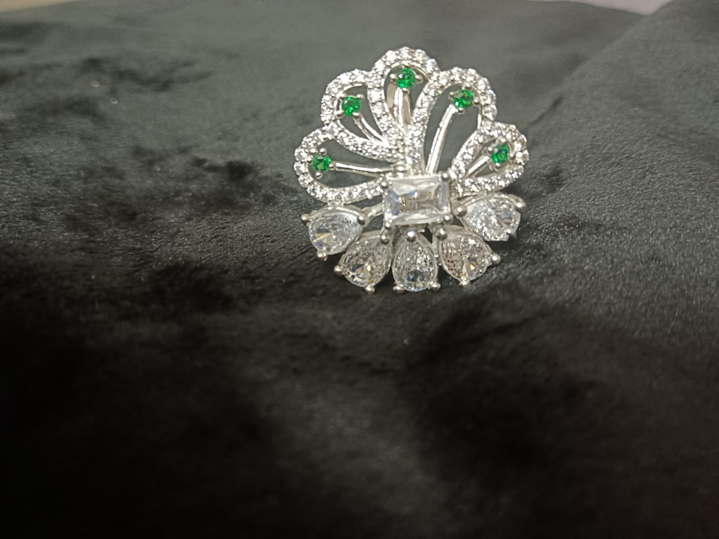 Elegant Silver Ring with Emerald Accents & Teardrop CZ Stones – One of a Kind