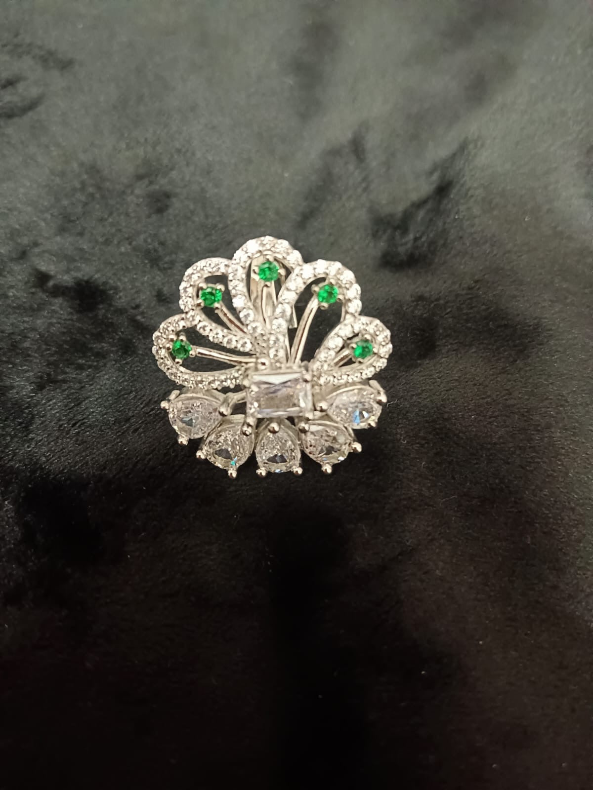 Elegant Silver Ring with Emerald Accents & Teardrop CZ Stones – One of a Kind