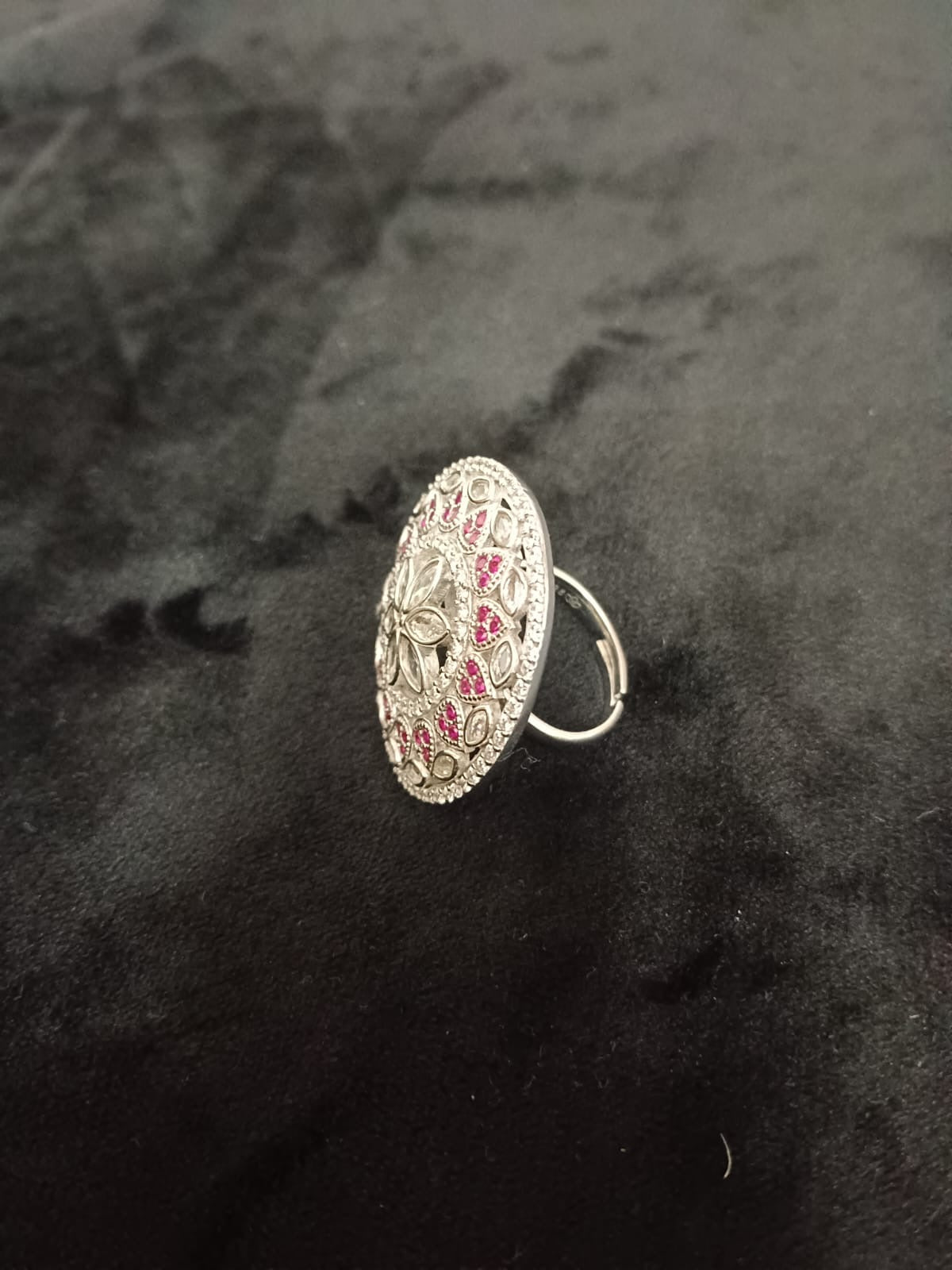 Vintage Silver Ring with Pink Stone Floral Design – One of a Kind
