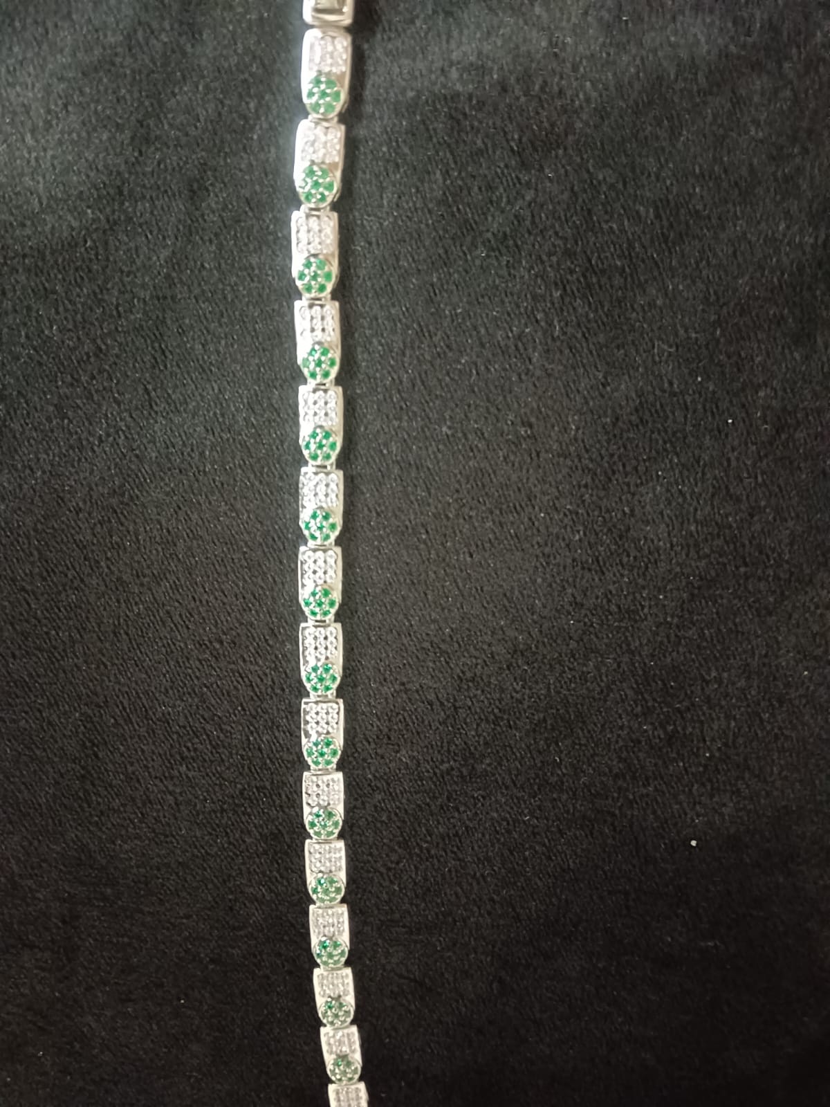 Elegant Silver Bracelet with Green & White Stones – Classy Minimal Design